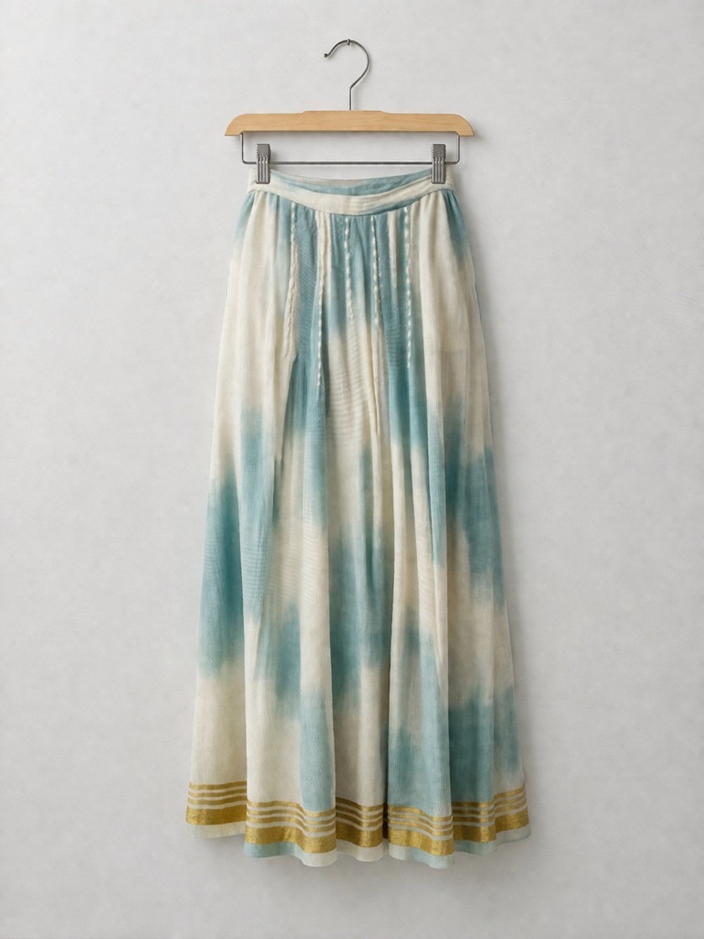 Floret Handcrafted India Maxi Skirt Boho Tie Dye Gold Hem 28” Waist Resort